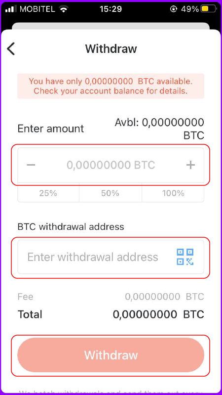 Withdraw from exchange