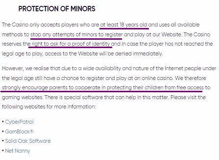 Minors Protection Terms